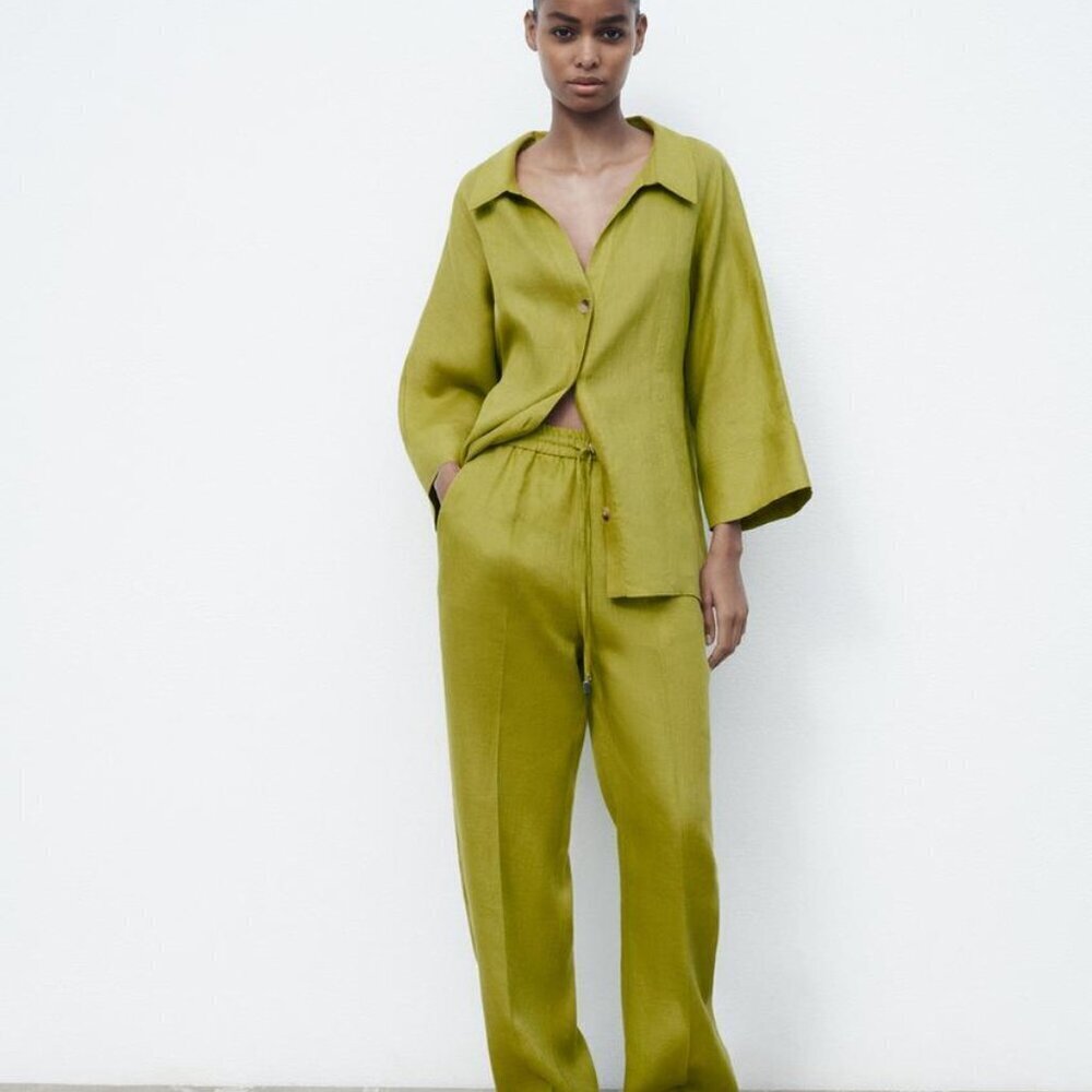Zara WOMEN'S PANTS GREEN SIZE S 3067/352/515
